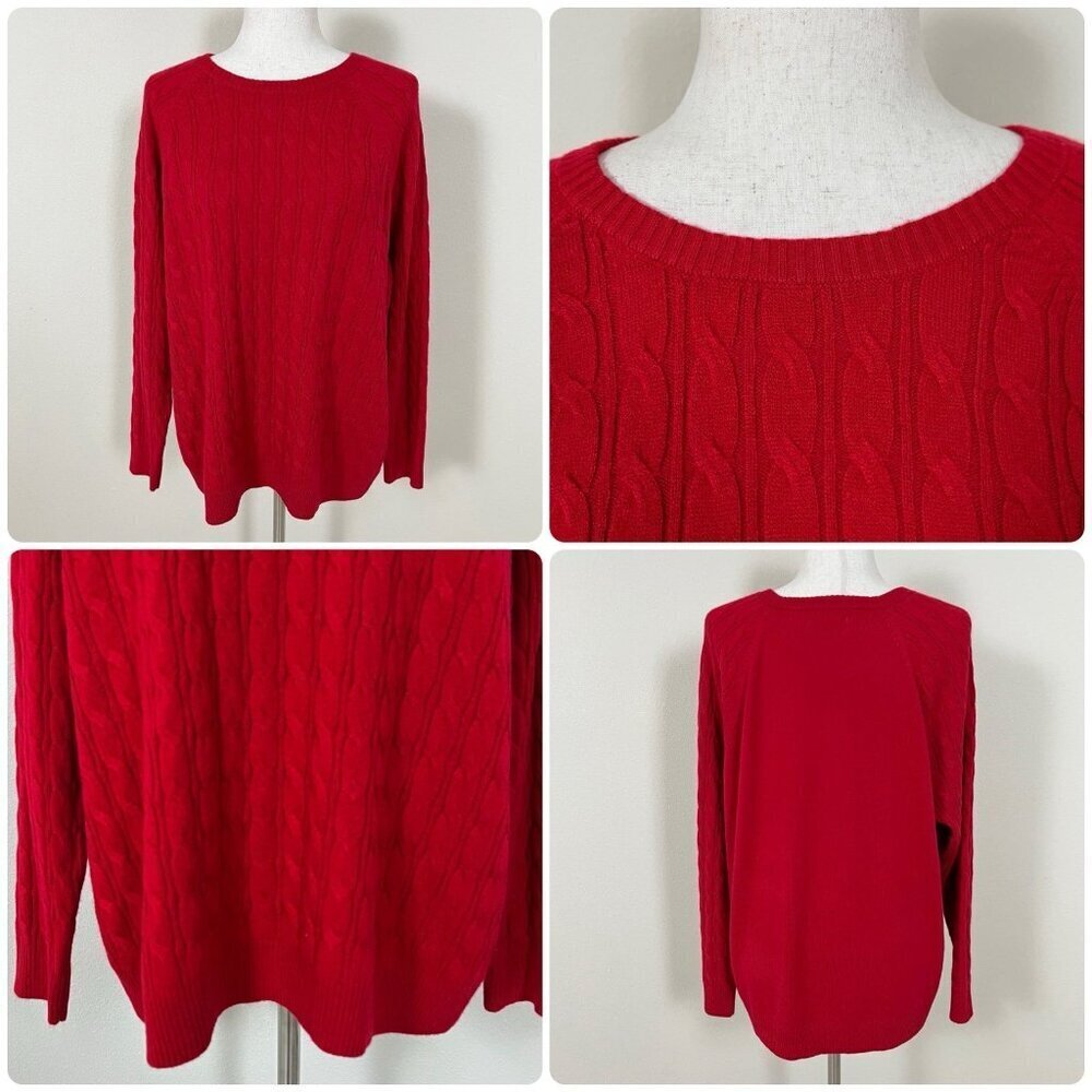Red Cable Knit Sweater Womens Size 1X Soft Cozy Christmas Holiday Croft & Barrow - Picture 14 of 14
